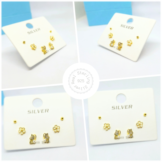 Premium 925 Sterling Silver 3 Hole Earring Set Golden