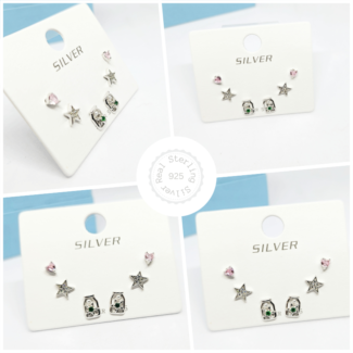 Premium 925 Sterling Silver 3 Hole Earring Set Inspired By Stars