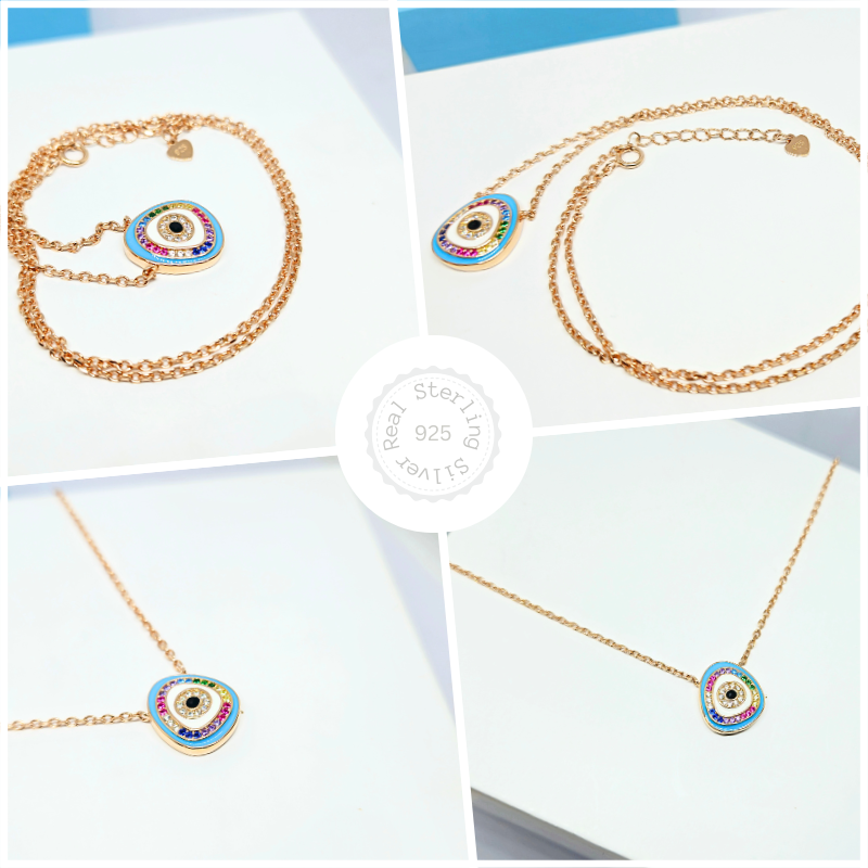 Premium Evil Eye Rose Gold 925 Sterling Silver Pendent with Chain