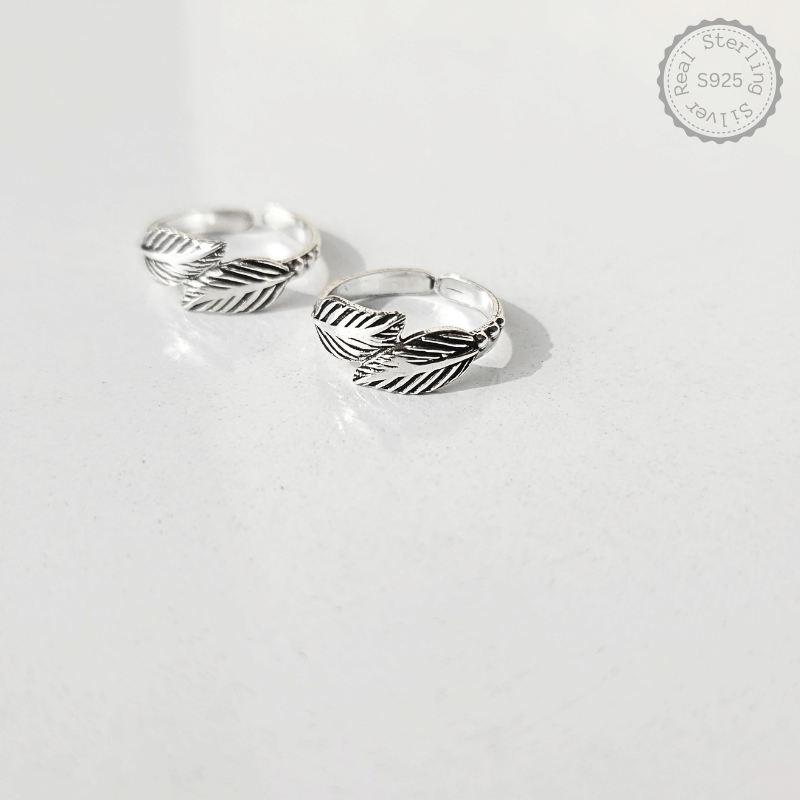 Oxidised 925 Silver Leaf Design Toe Rings