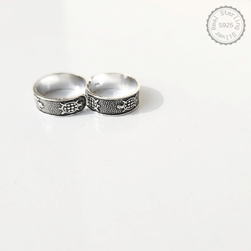 Oxidised 925 Silver Turtle Carve Toe Rings