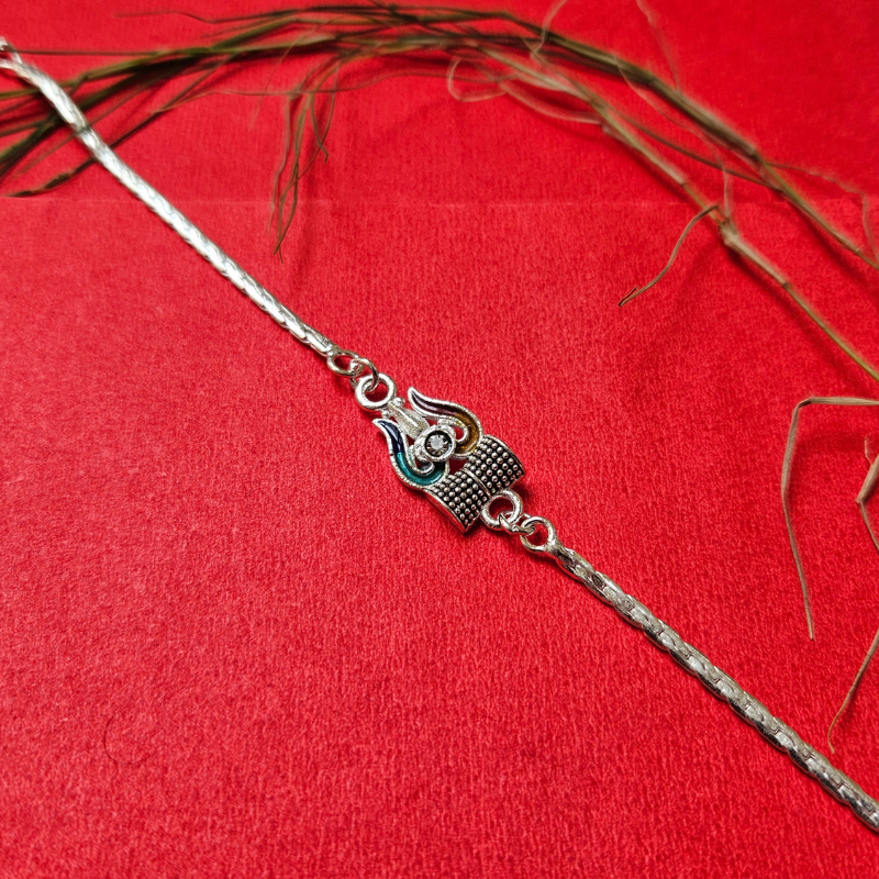 Silver Chain Rakhi with Trishul and Damroo