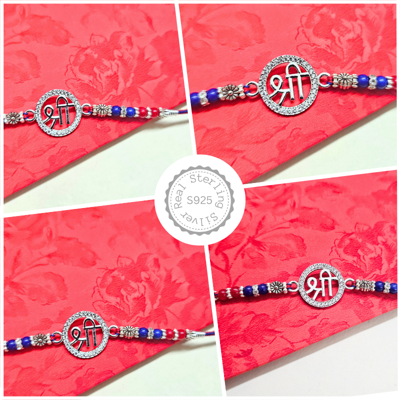 925 Silver Shree Letter Hindi Inside Circle Rakhi with CZ