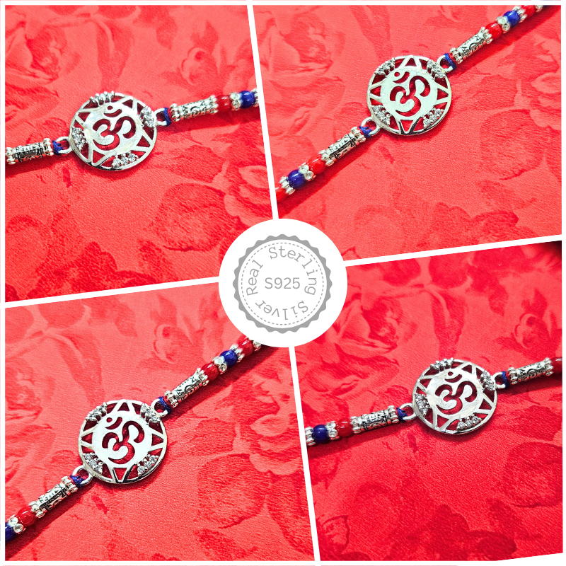 925 Silver Om Inside Circle Rakhi with CZ