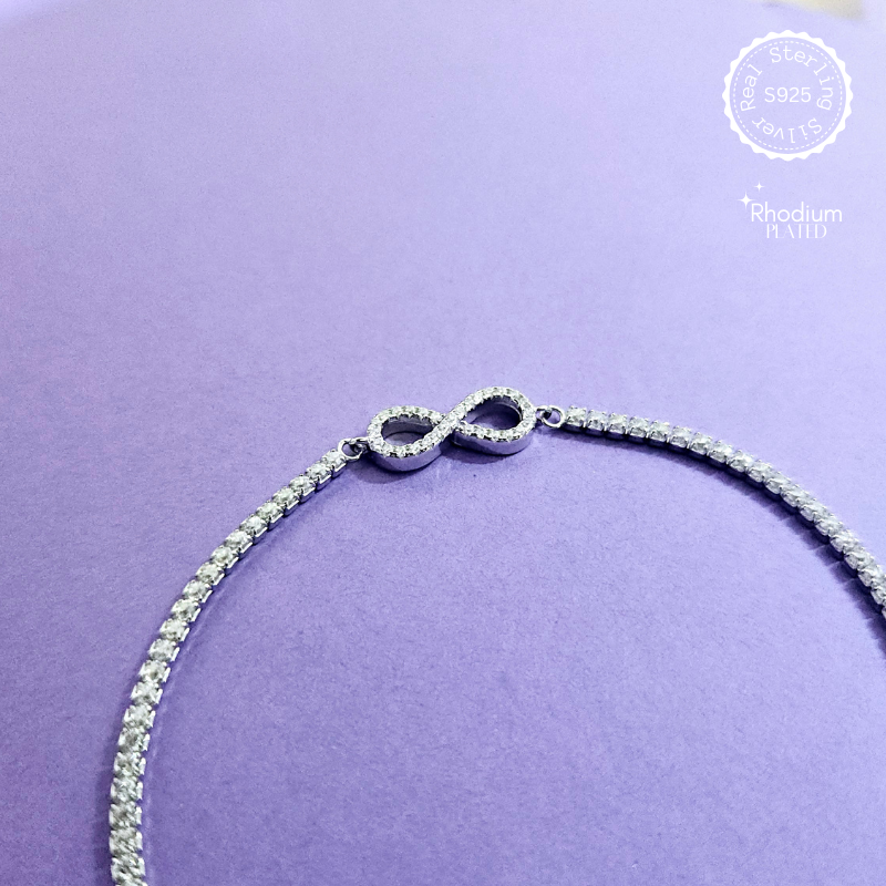 Silver Infinity Bracelet with CZ Rohdium Plating